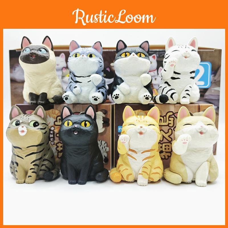 Charming Cat Island Wooden Style Blind Box Cat Figurines Cute Orange Pet Toys