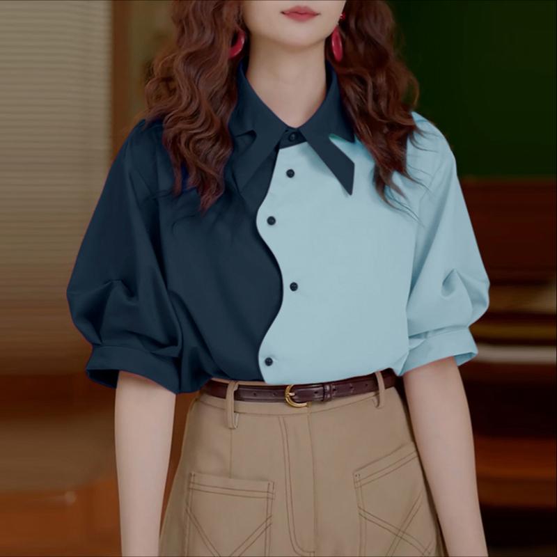 ZANZEA Women Casual Turn Down Collar Loose Summer Short Sleeve Blouse