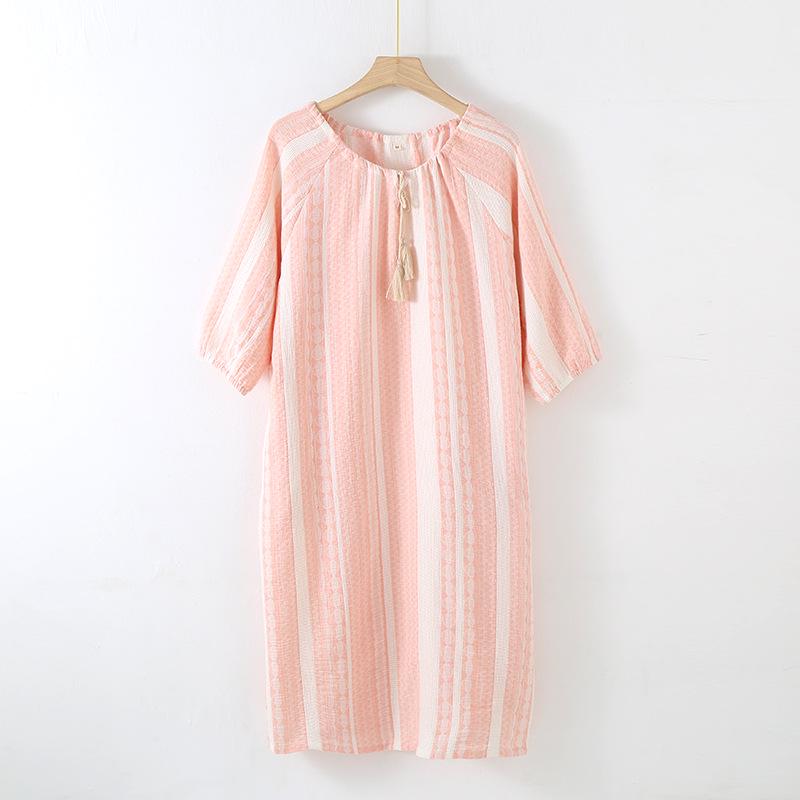 

Женская летняя ночная сорочка из хлопковой марли - с рукавом семь восьмых, свободного кроя, средней длины, пуловер One Size (Recommended 158-178 cm; Under 160 jin)