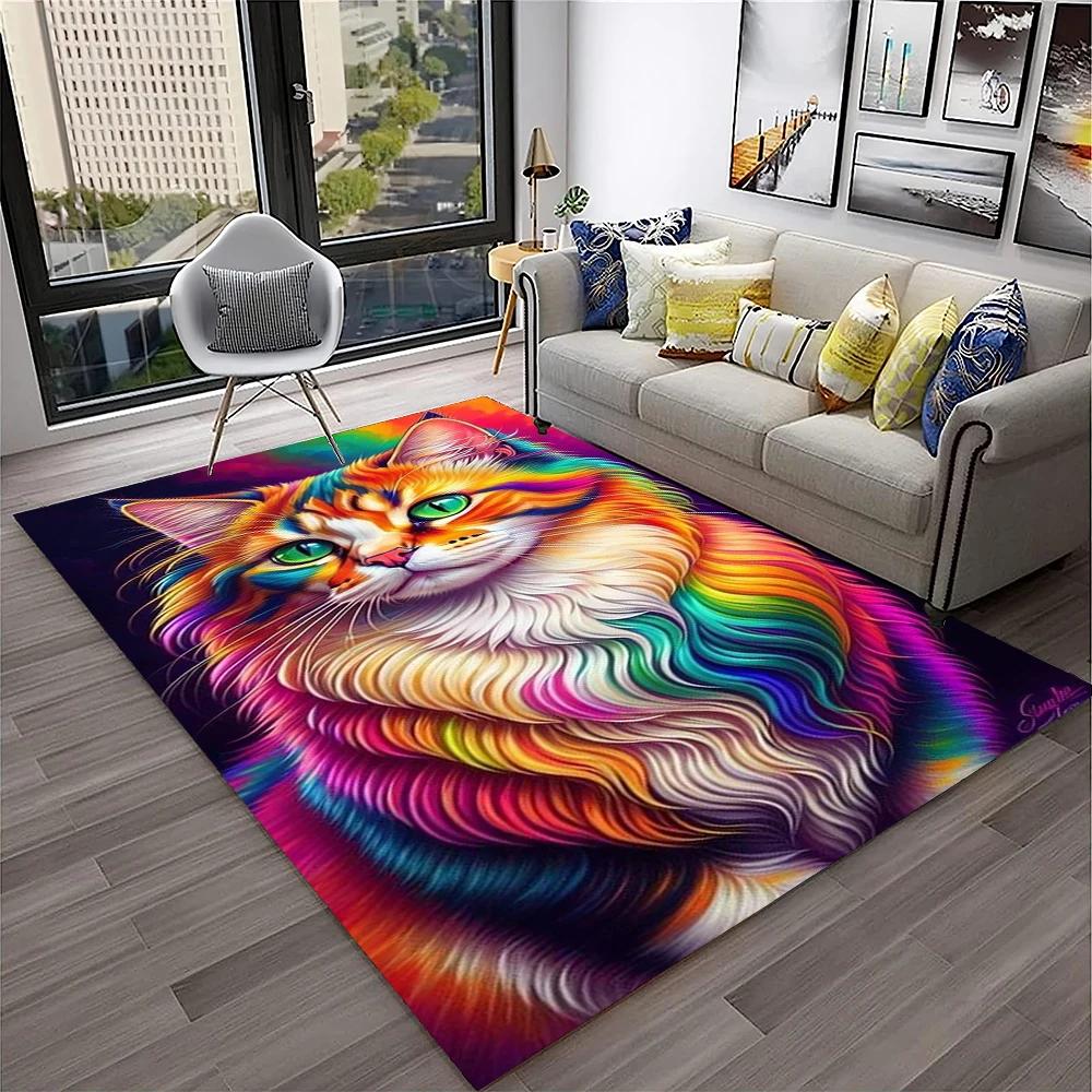 3D Cute Cat Flower Cartoon Carpet Rug for Home Living Room Bedroom Sofa Doormat Decor,Child Play Area Rug Non-slip Floor Mat