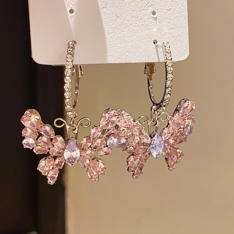 Retro Silver Needle Zircon Glass Water Drop Earrings Court Temperament Stud Earrings Personality Trend Versatile Earrings Women