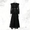 Court Style Lace Embroidery Solid Color Suit Large Lapel Waist Ruffled Top + A-shaped Long Dress