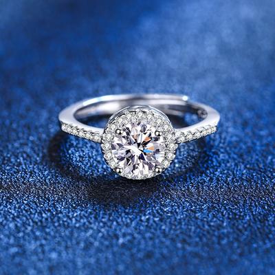 Anelli Rotondi in Argento Sterling 925 con Zirconi per Donne Ragazze Matrimonio Festa Gioielli Fini Bijoux Regali Anello Nuziale di Cristallo