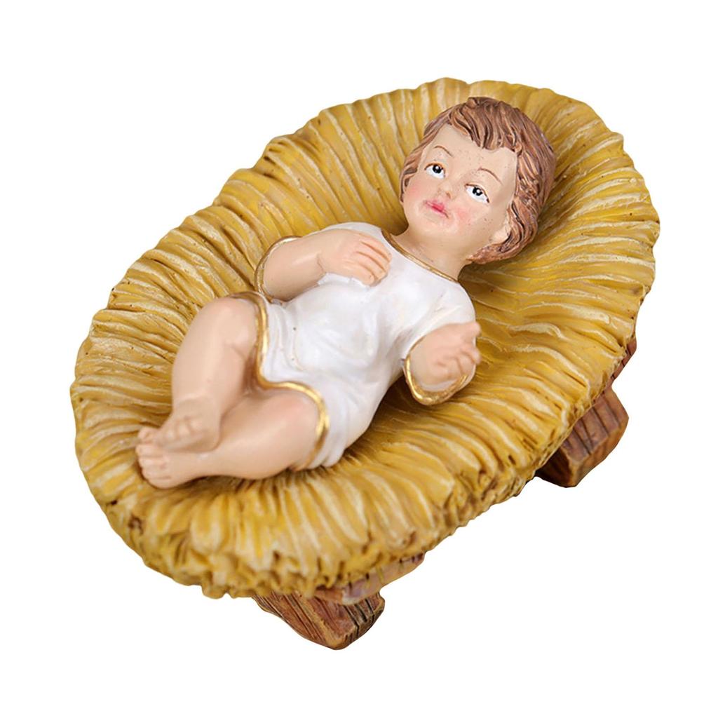 Jesus in Manger Statue Resin Figurine Birthday Gift Sculpture Ornament for Living Room Desk Office Housewarming Hallway