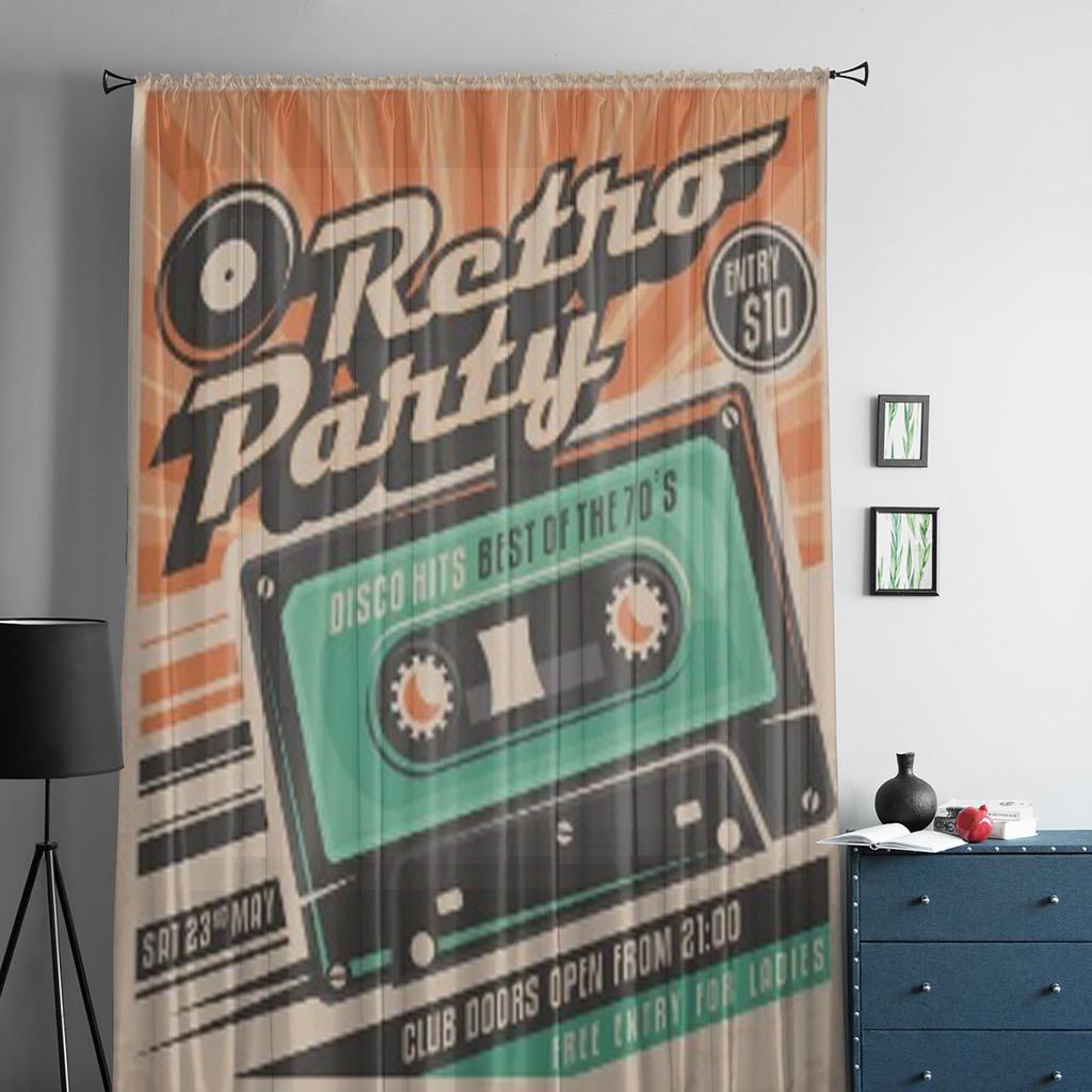 Retro Party Poster Design Sheer Curtain For Living Room Bedroom Voile Curtains For Window Organza Curtains Party Tulle Drapes