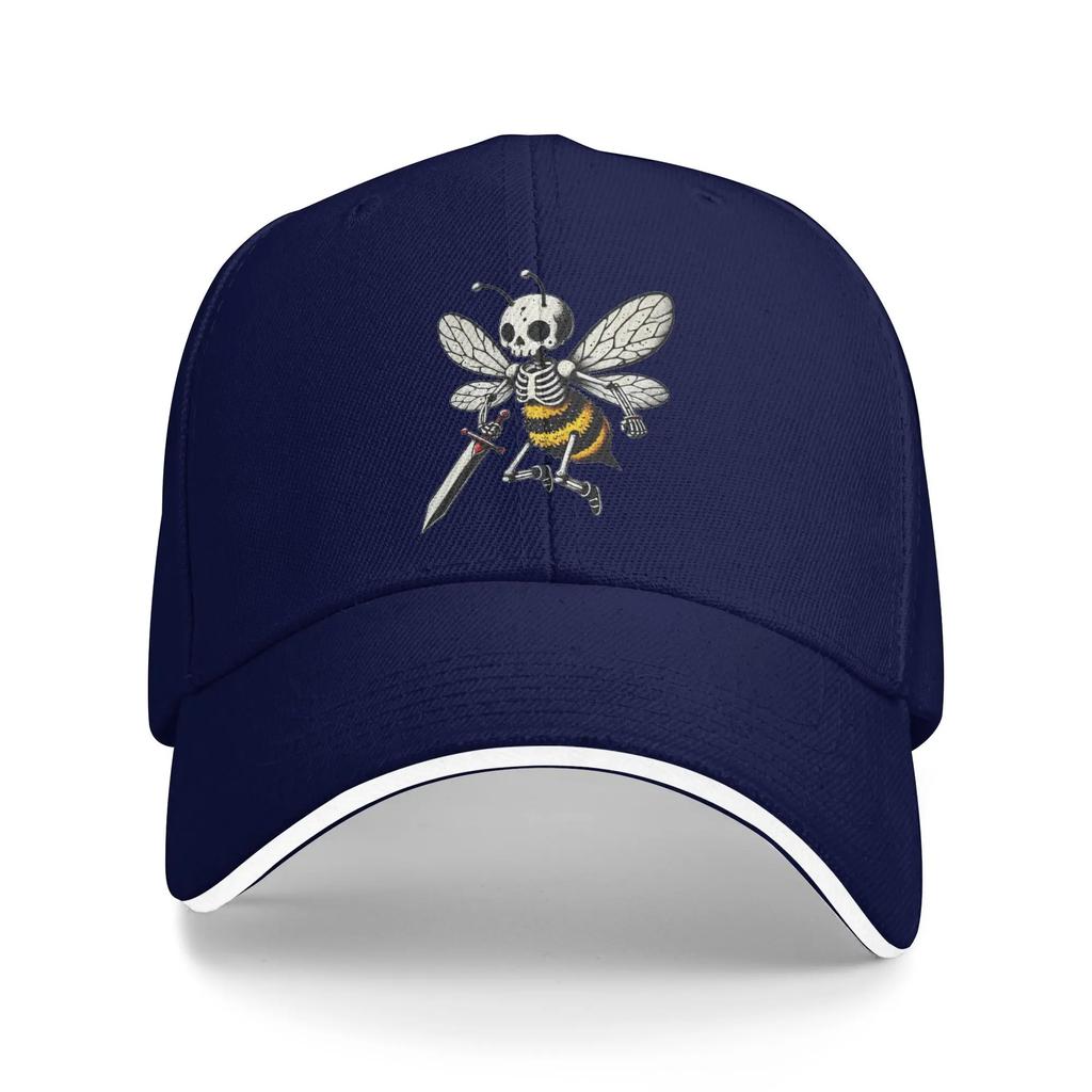 Spring Killer Bee Baseball Cap Hand Drawn Skeleton Bee with Sword Streetwear Design Sun Trucker Hat Adult Adjustable Caps