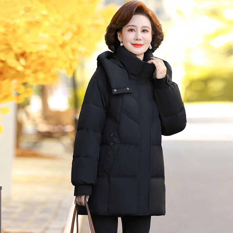 New Temperament Hooded Down Jacket Women's Long Winter Plus Size White Duck Down Jacket for Middle-aged and Elderly Grandma.