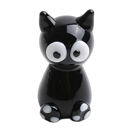 Glass Black Cat Miniature Tiny Colored Glass Cat Ornament Cute Mini Kitty Figurine for Desktop Bookshelf Fairy Garden Micro Landscape Decor