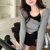 Sweet Cute Girly Style Irregular Long-sleeved T-shirt Halter Top Hot Girl Suit Female Autumn Two-piece Set Chic