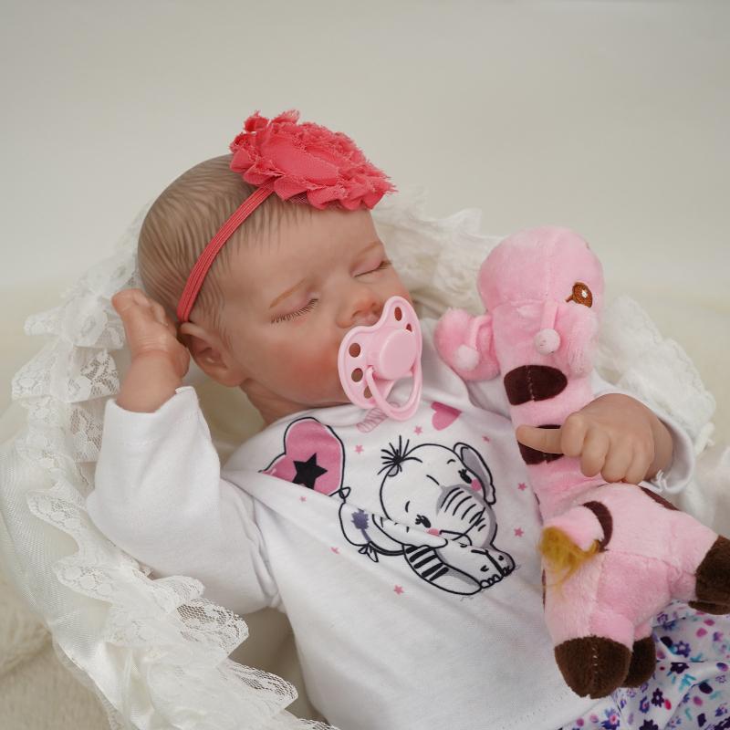 Lebensechte 18'' 46 cm wiedergeborene Kleinkindpuppe mit vollem Vinylkörper, schlafendes Mädchen, Zwilling, weiche Baumwolle, Frühgeborenenpuppen für Kinder, Geburtstagsgeschenk, LOL-Spielzeug