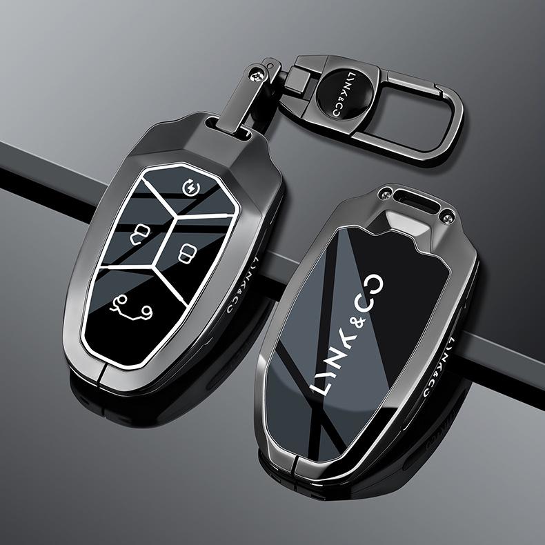 Lynk & Co 06 Car Key Cover Metal Shell for 2024 Models 01/02/03 with Stone Pattern Design and Buckle.