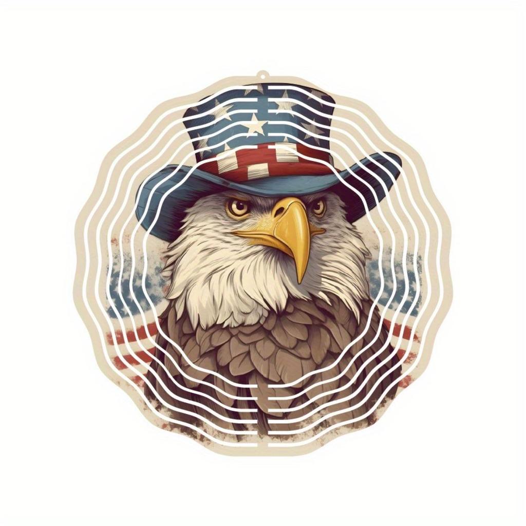 3D Eagle and Flag Wind Spinner Patriotic Garden Sculpture 12 Inch Durable Stainless Steel Outdoor Decor