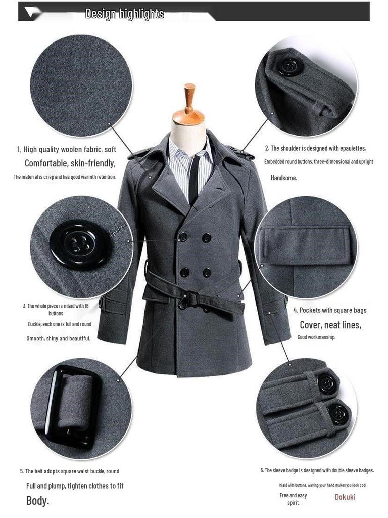 Men's Mid-Length Wool Coat: Autumn/Winter 2023 Thickened Windbreaker with Velvet Lining