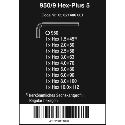 Wera 950/9SM Hex Key Set 021406