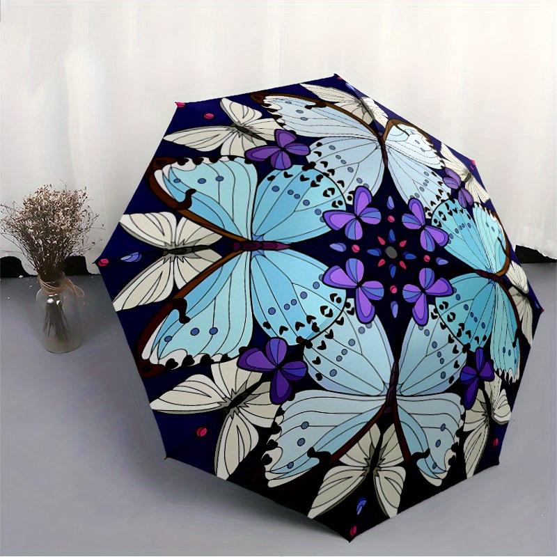 1pc Butterfly Mandala Automatic Open/close Folding Umbrella, Compact Portable Travel Umbrella, Perfect Birthday/Christmas, Cute Umbrella, Du