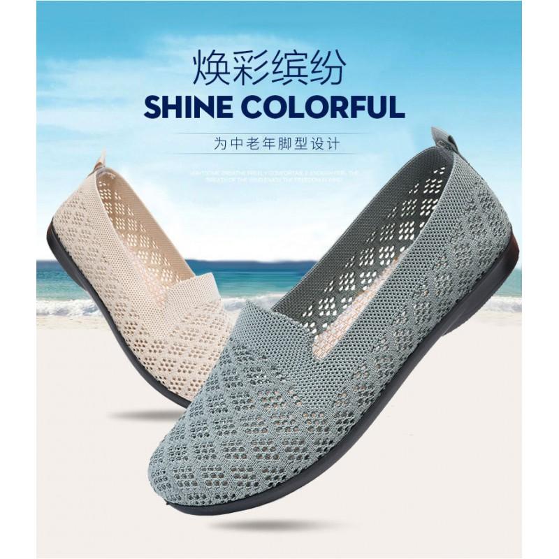 Womens Breathable Mesh Flat Shoes With Cutout Design Comfortable Slip-On Walking Fall