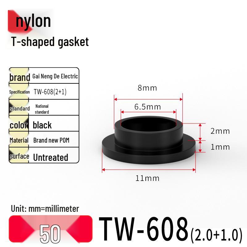 T-Shaped Nylon & Plastic Insulation Gasket, Screw Shaft Sleeve, M2-M35, Round Concave-Convex Design