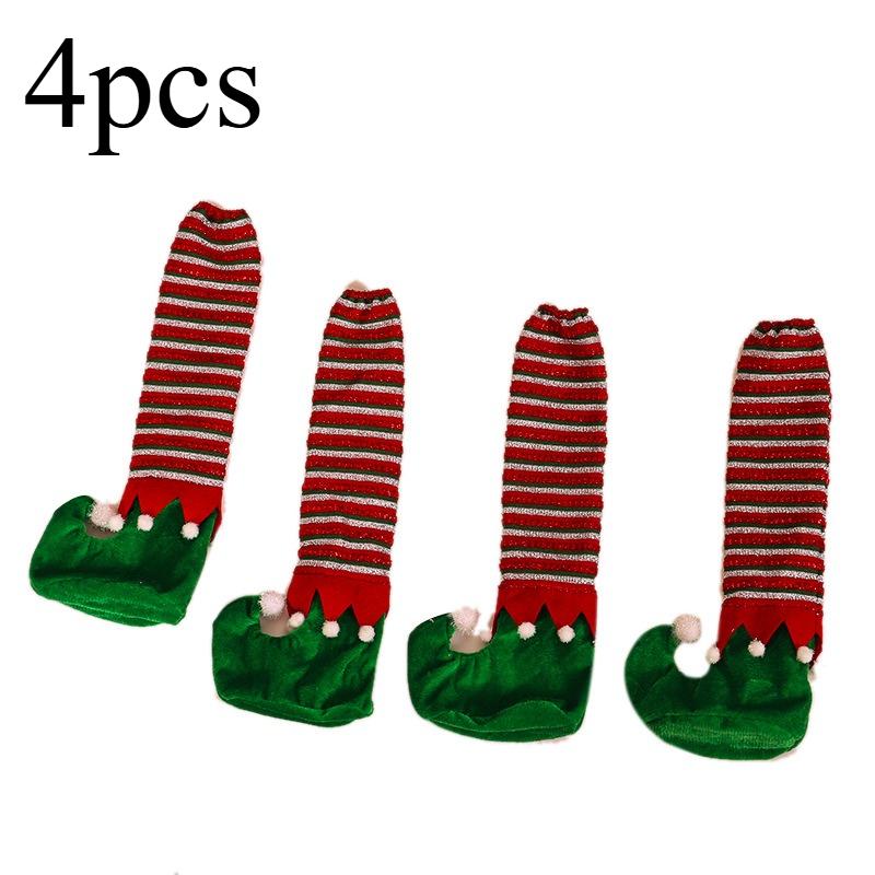 

4Pcs Christmas Table Corner Decorations Striped Elf Table Foot Cover Chair Foot Cover Holiday Home Table and Chair Cover
