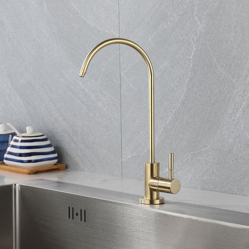 304 Stainless Steel Brushed Gold Kitchen Faucet 1/4" Water Purifier Faucet Direct Drinking Faucet Anti-Osmosis Purifier Tap