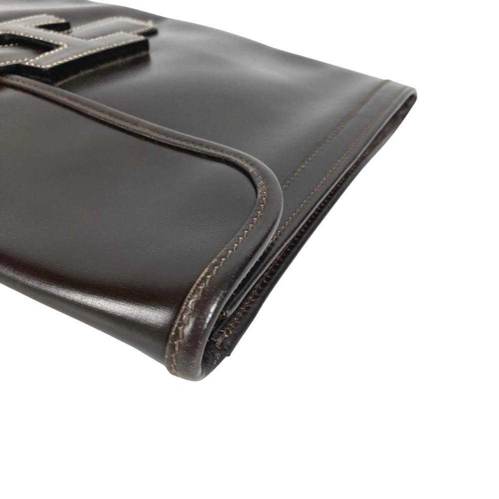 Hermes H Logo Vintage Jige PM Bag Document Bag Flap Clutch Bag Dark Brown