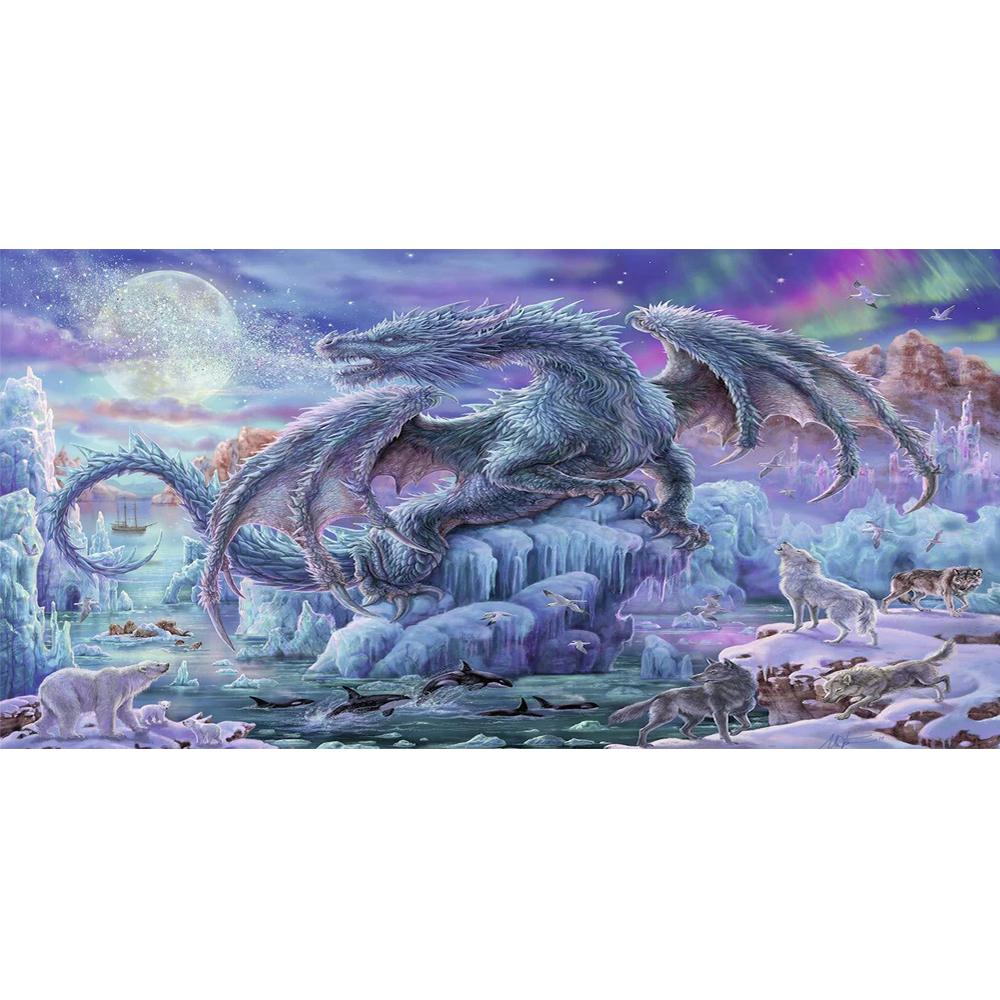 

Полный дрель 5D DIY алмазная живопись Огненный дракон и ледяной дракон Алмазная вышивка крестиком рукоделие домашний декор Y5179 square 40x80cm красный