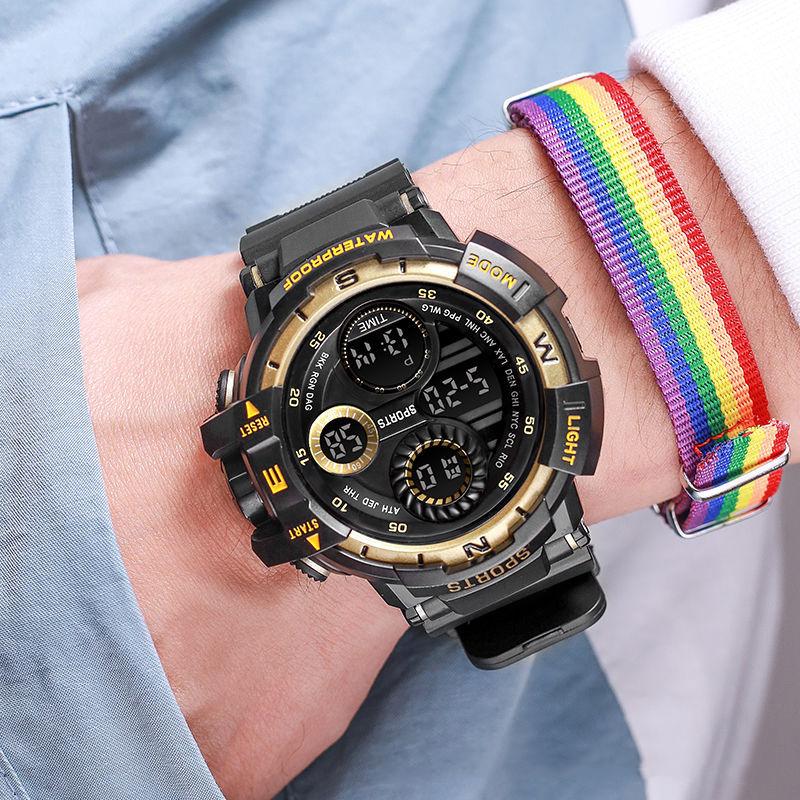 

Мужские многофункциональные электронные часы, модный силиконовый ремешок, черные светодиодные цифровые спортивные часы, светящиеся водонепроницаемые