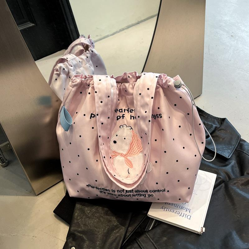 Casual Large-capacity Bag Women 2025 New Cartoon Puppy Nylon Canvas Bag Embroidered Letter Shoulder Tote Bag