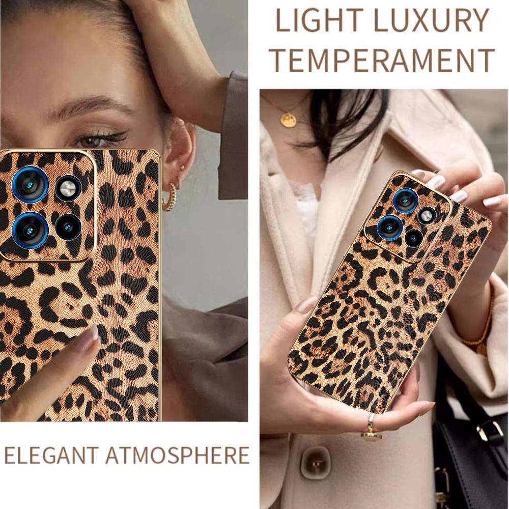 Handyhülle für Motorola Edge 50 Neo 5G/Moto S50 5G/ThinkPhone 25 5G Leopardenmuster PU-Lederbeschichtete PC+TPU Galvanisierte Hülle