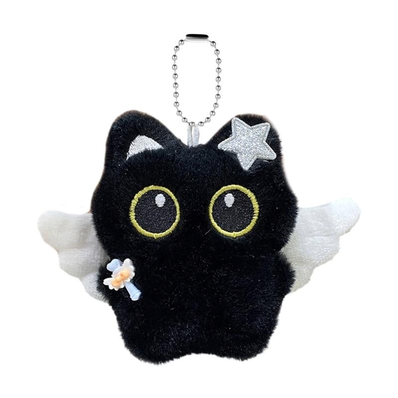 Black Cats Keychain Bag Charm With Ghostly Wing Soft Plush Lovely Style Christmas Halloween Gift Accessories