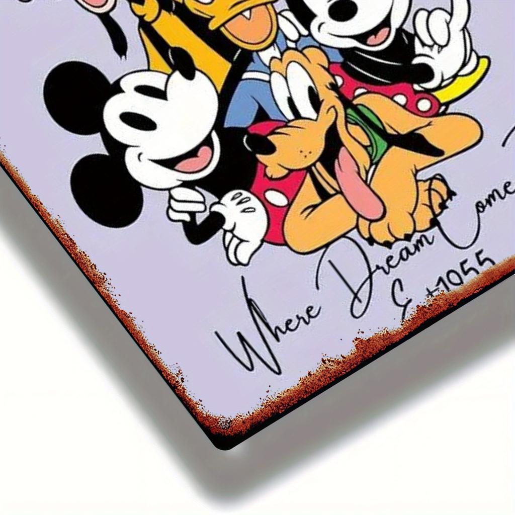 2D Flat - [Vintage Charm] Retro Disneyland Metal Wall Art - 20.32cm X 30.48cm Durable Iron Decorative Plaque Featuring Mickey &