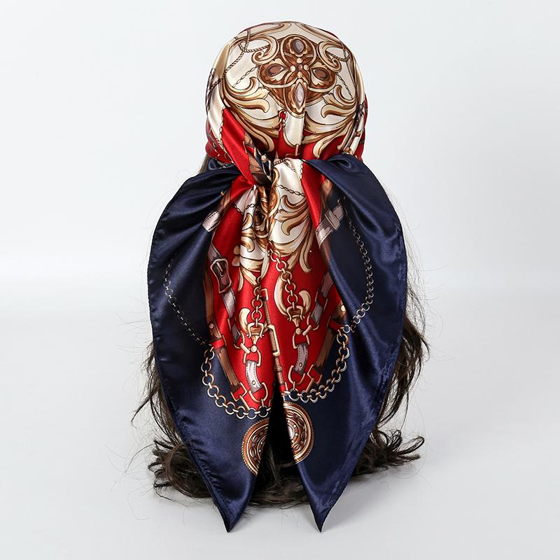 Luxury Brand Silk Satin Square Scarf Women Hijab Bandana Muslim Headscarves Shawl Wrap Ladies Headband Neckerchief Foulard 90cm