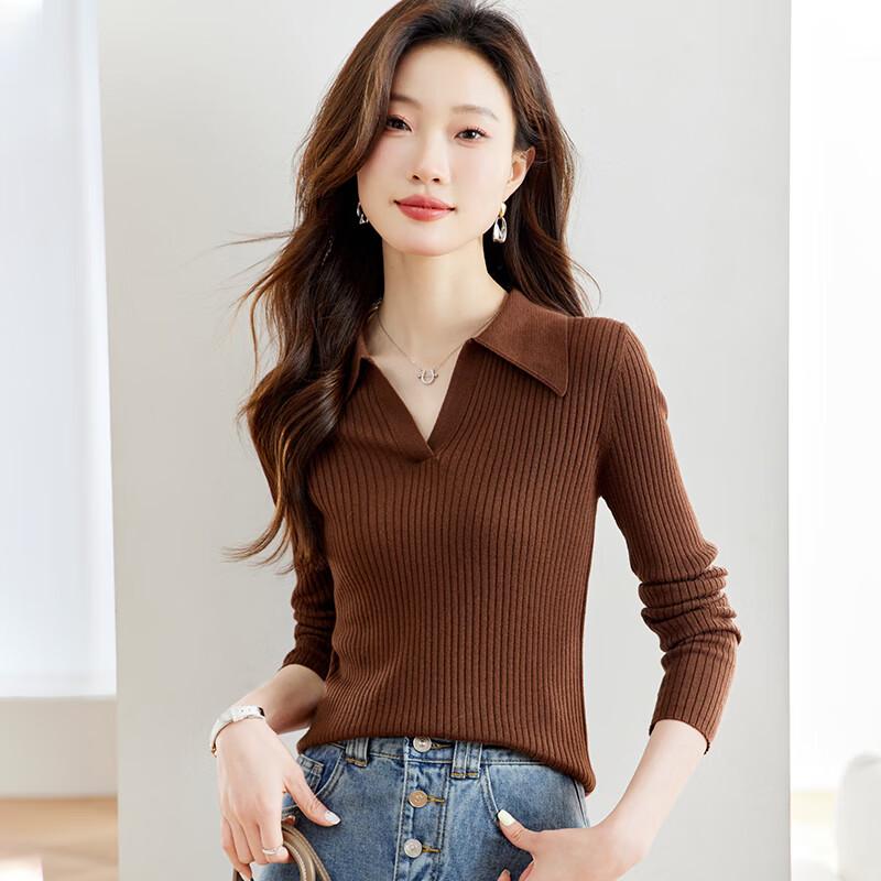 Yiliteng Women's New Spring/Autumn Lapel Pullover Knit Sweater