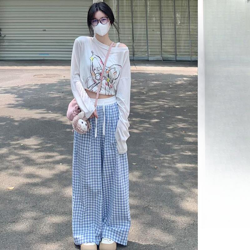 

Spring and Autumn New High Waist Straight Casual Loose Lazy Wind Wide Leg Pants XL