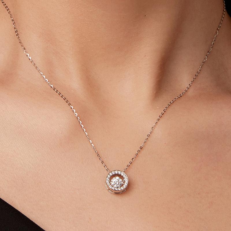 Moissanite Halo Pendant Necklace for Women , Lab Diamond Sterling Silver Circle Pendant Mom Lover Daugther Gift