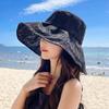 Big edge bucket hat women's summer sweet tie pearl lace flower UV anti-UV sunshade basin hat