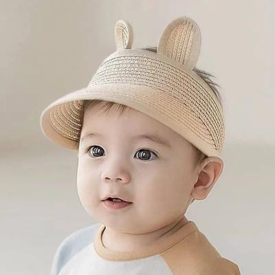 Toddler  Kids Summer Sun Hat  Breathable Adjustable Straw Visor Cap for Boys Girls Beach Outdoor Cap with Cute Ears