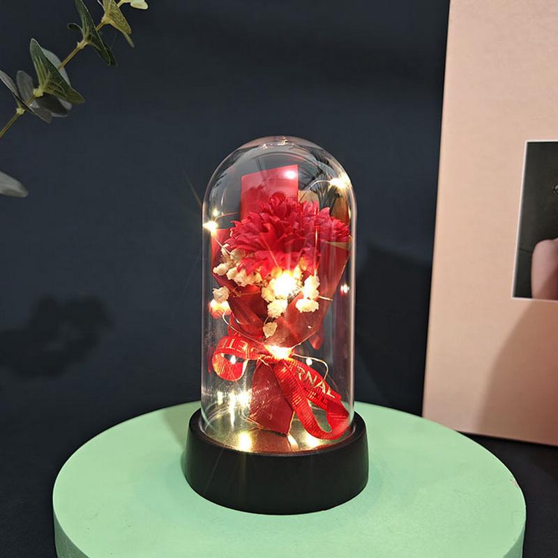 

Carnation Eternal Flower Acrylic Lampshade Mother Valentine S Day Gift Creative Gift Ornament Small Nightlight Simulation Flower червоний