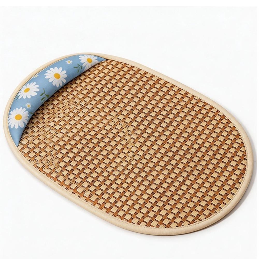 Sunflower Print Pet Rattan Weaving Sleeping Mat Breathable Pet Mattress Pet Cooling Mat  Summer Use 19.69x15.75 in синий
