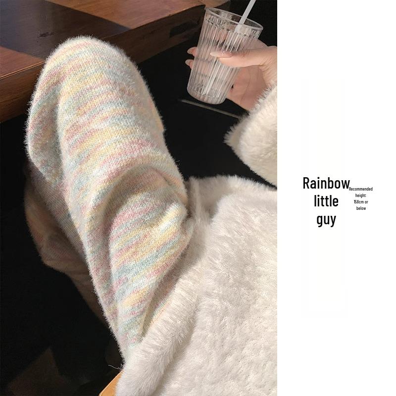 

145 Новые радужные петит плюс бархатные брюки женские с широкими штанинами и высокой талией - Мягкие, драпирующиеся, повседневные в стиле «липкий рис» для осени/зимы. 2XL (131-150 lbs)