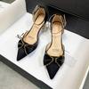 Fashion Women's Coarse Heel Sandals Pointy Toe Shallow Mouth Butterfly Knot Line with Non-slip Wear-resistant High Heels