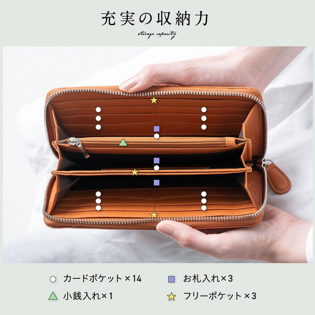 [Mura] Women's Long Wallet, Eco Leather, Round Zipper, Genuine Leather