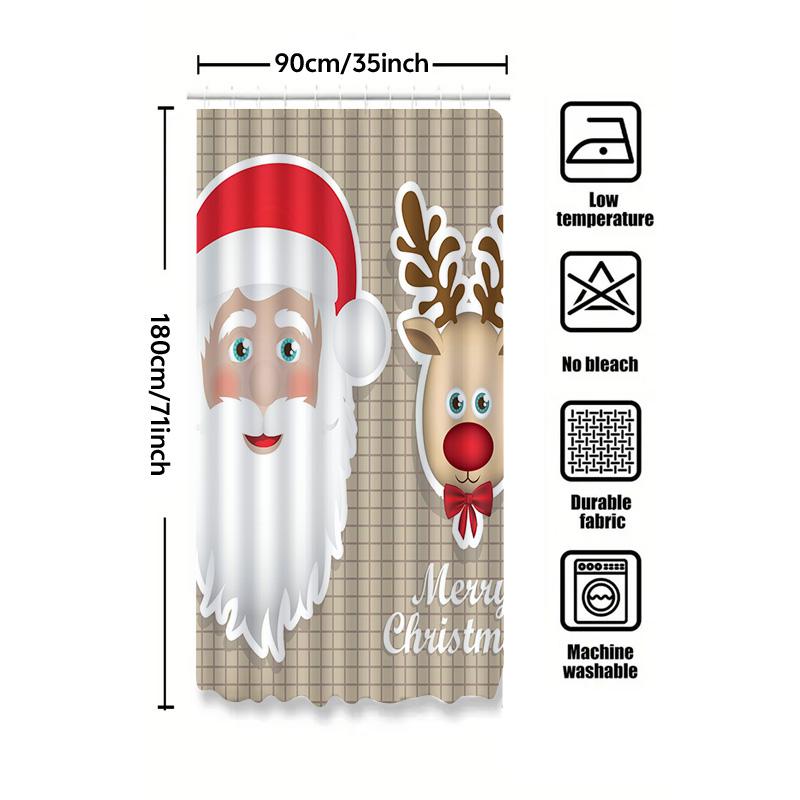 Tu Christmas Shower Curtain Merry Christmas Bathroom Decor Festive Holiday Backdrop Santa Claus Pattern Waterproof Home Decor Gi