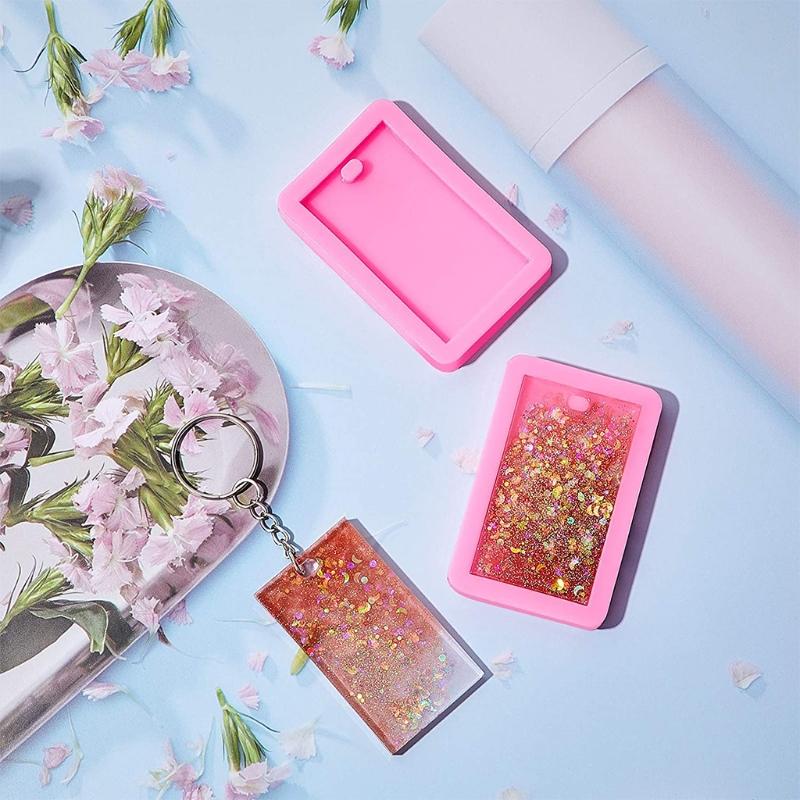 Rectangle Tag Keychain Silicone Mold with Hole for DIY Fondant Mold Trinket Gum Luggage Tag Cake Decoration Pendant