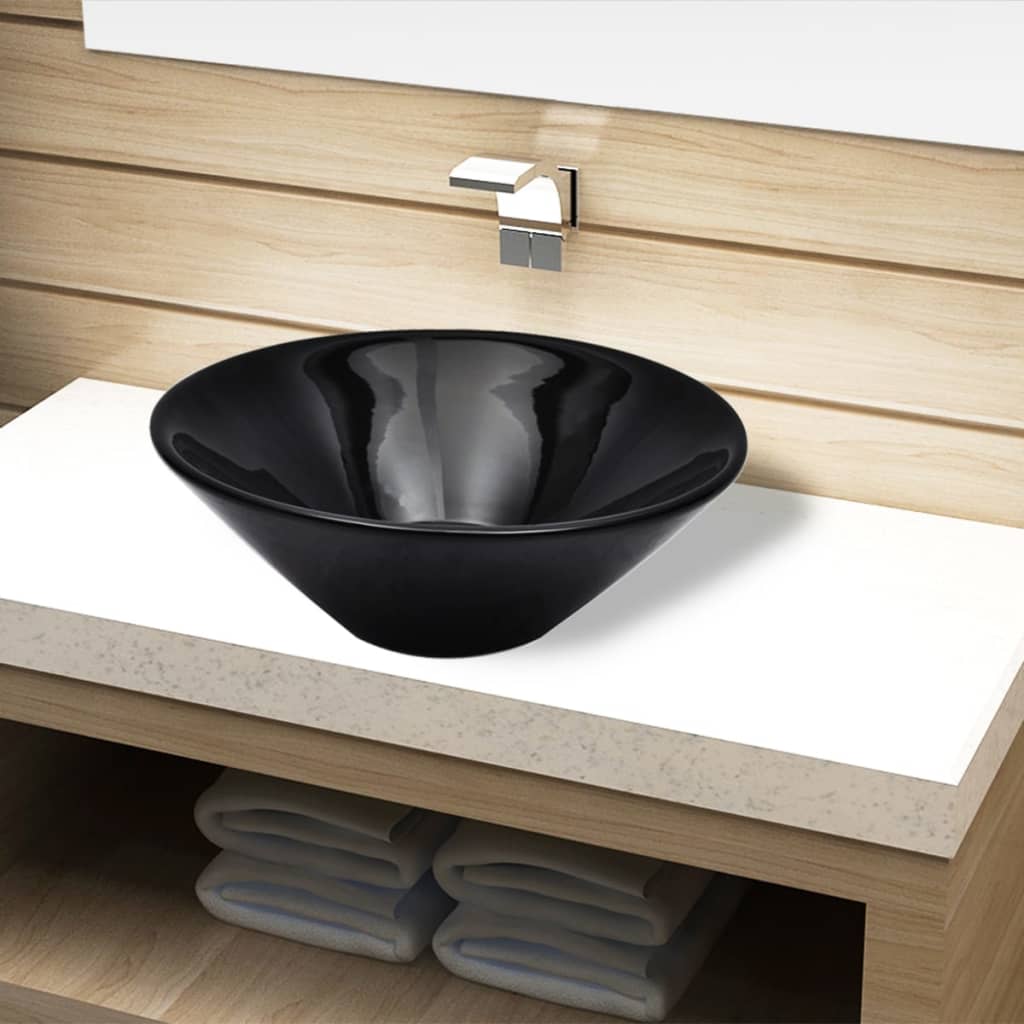 Ceramic Wash Basin Black Round