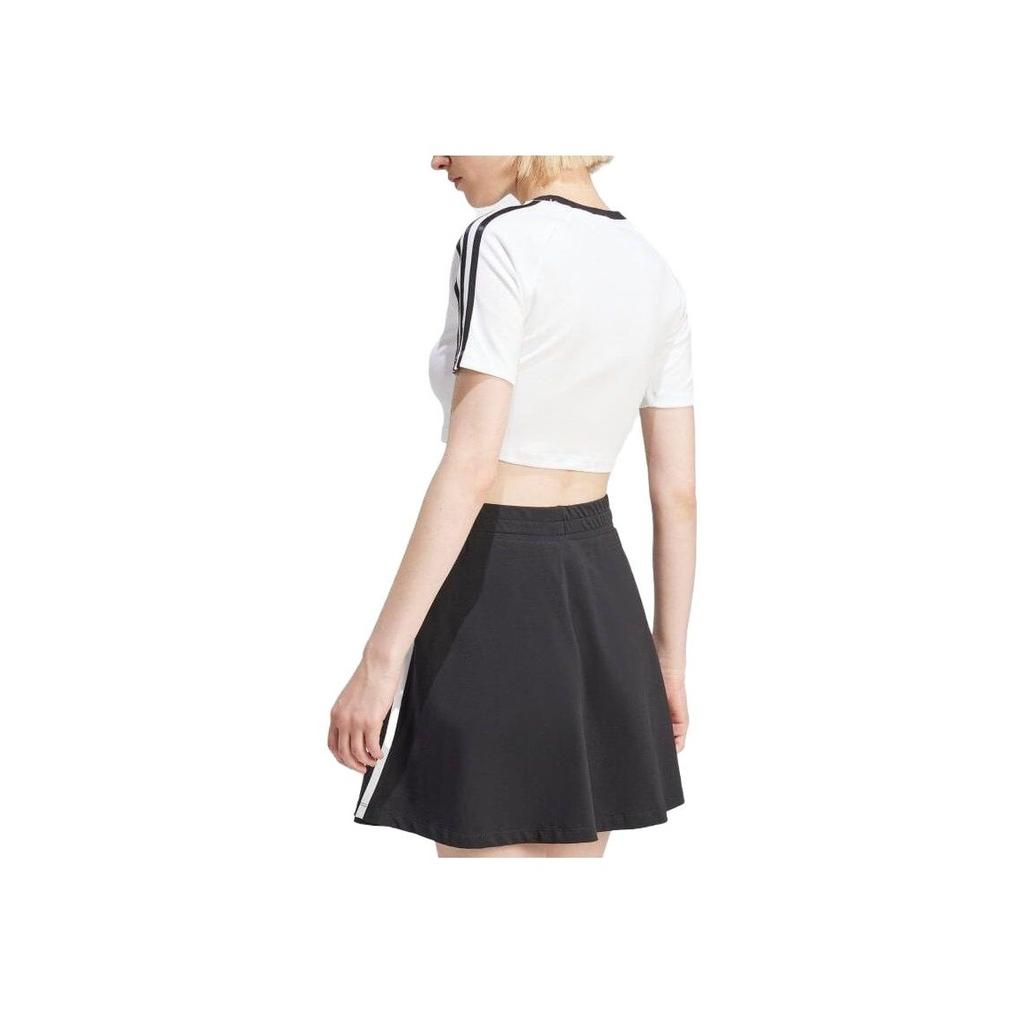 Adidas Originals Logo Print Contrast Three-Stripe Crop Short Sleeve T-Shirt Women Tops White IP0662