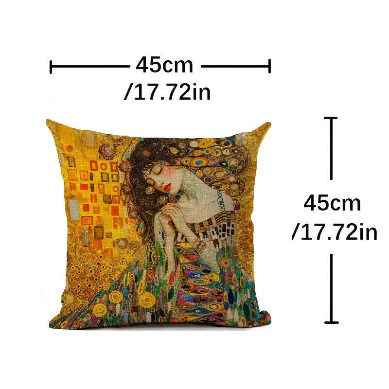 Gustav Klimt Art Theme Decorative Cushion Cover Classic Retro Style Beautiful Women Print Square Durable Linen Throw Pillow Case