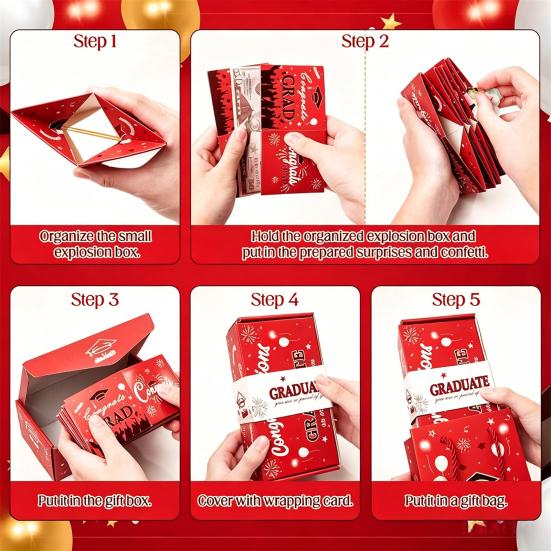 Bouncy Red Envelope Graduation Gift Box with Surprise Pop Up, Bouncy Envelope Gift Box for Graduation, Surprise Exploding Money Box for Graduation