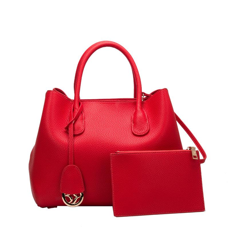 

Женская кожаная сумка, первый слой из коровьей кожи с узором личи, платиновая женская сумка через плечо, большая сумка красный