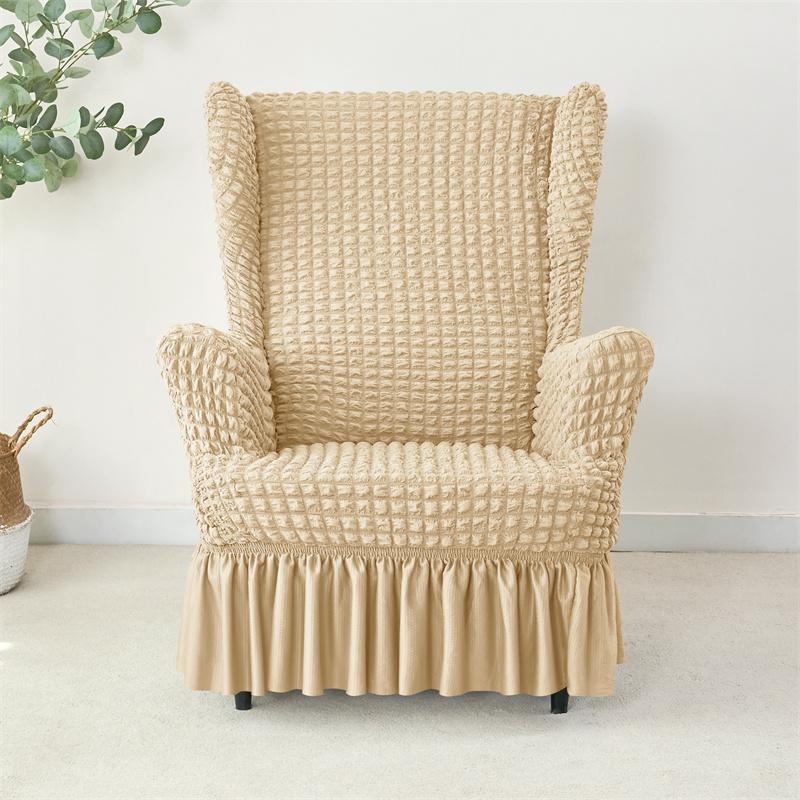 Seersucker Wing Chair Cover Solid Color King Armchair Slipcover Stretch Wingback Sofa Covers With Cushion Cover Home Decor