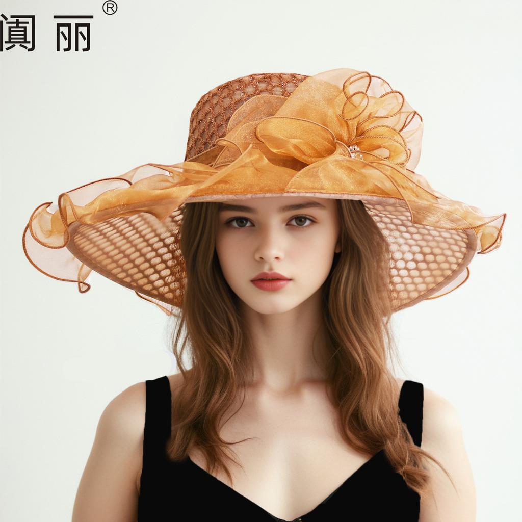 Sunscreen Hat Women Organza Solid Color Big Flower Visor Hat British Lady Elegant Temperament Sun Hat